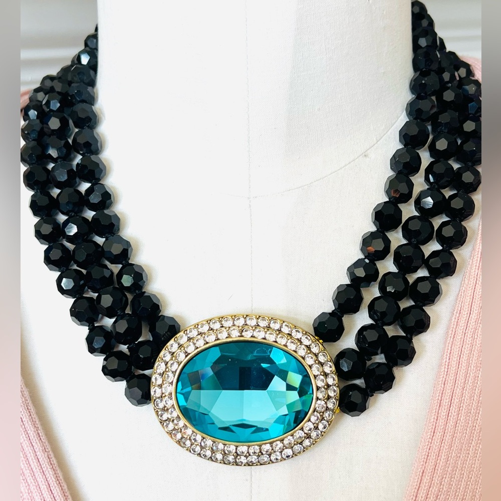 Heidi Daus 🆕”Tailored Elegance” Aqua 3 row crystal drop necklace in original box